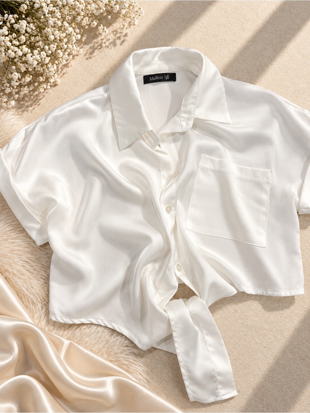 White tie front crop shirt